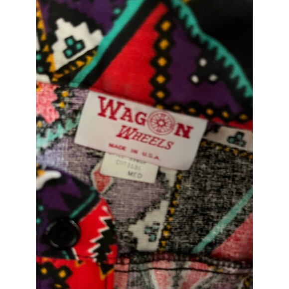 Vintage Wagon Wheels Rodeo Western Button Up Shirt Pocket 1980’s Southwest M - Picture 6 of 8